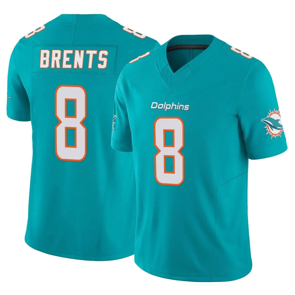 M.Dolphins #8 JuJu Brents Player Aqua Limited Vapor F.U.S.E. Home Game PETTCS Stitched Jerseys