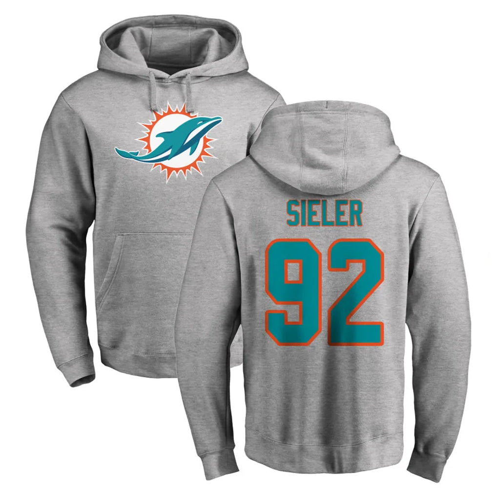 M.Dolphins #92 Zach Sieler Player Gray LOGO Pullover Hoodies Limited PETTCS Stitched Jerseys