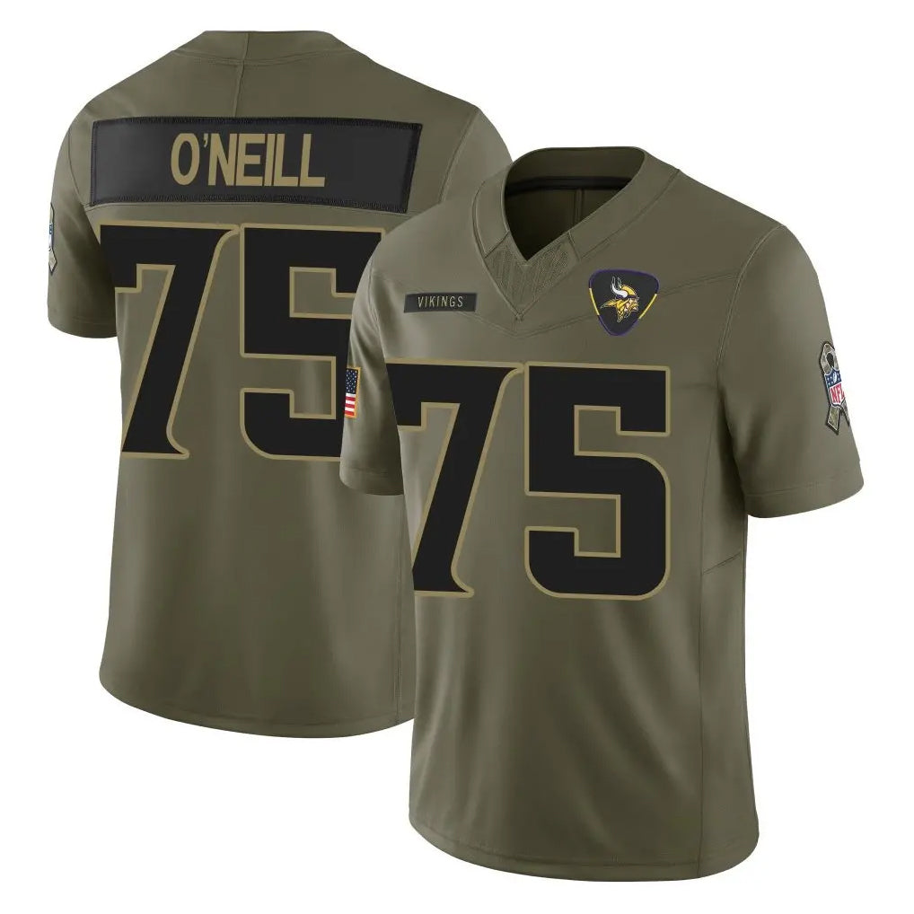 M.Vikings #75 Brian O'Neill Player Olive 2025 Salute To Service Limited Game PETTCS Stitched Jerseys