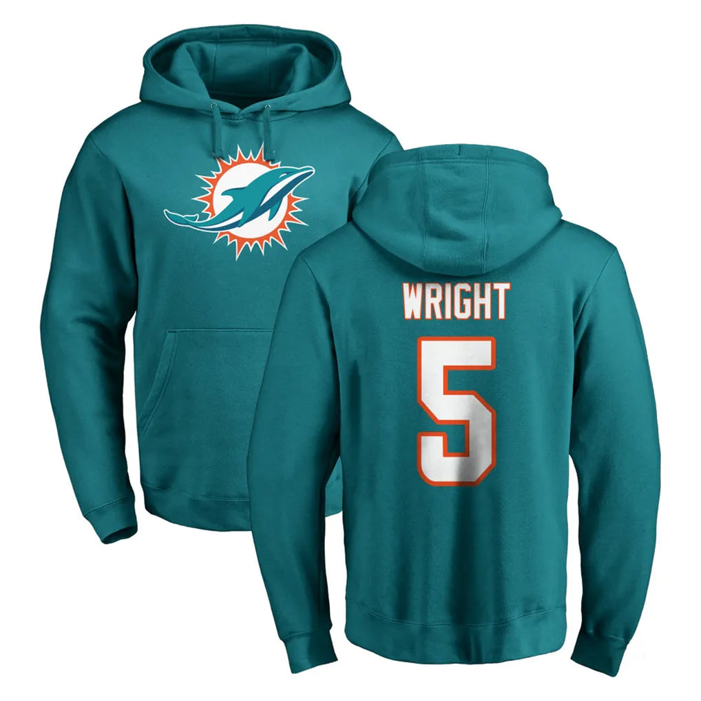 M.Dolphins #5 Jaylen Wright Player Aqua LOGO Pullover Hoodies Limited PETTCS Stitched Jerseys