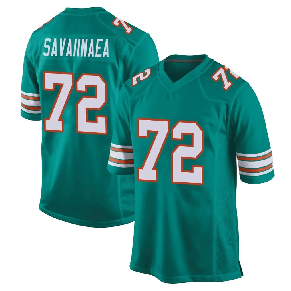 M.Dolphins #72 Jonah Savaiinaea Player Aqua Alternate Home Game PETTCS Stitched Jerseys