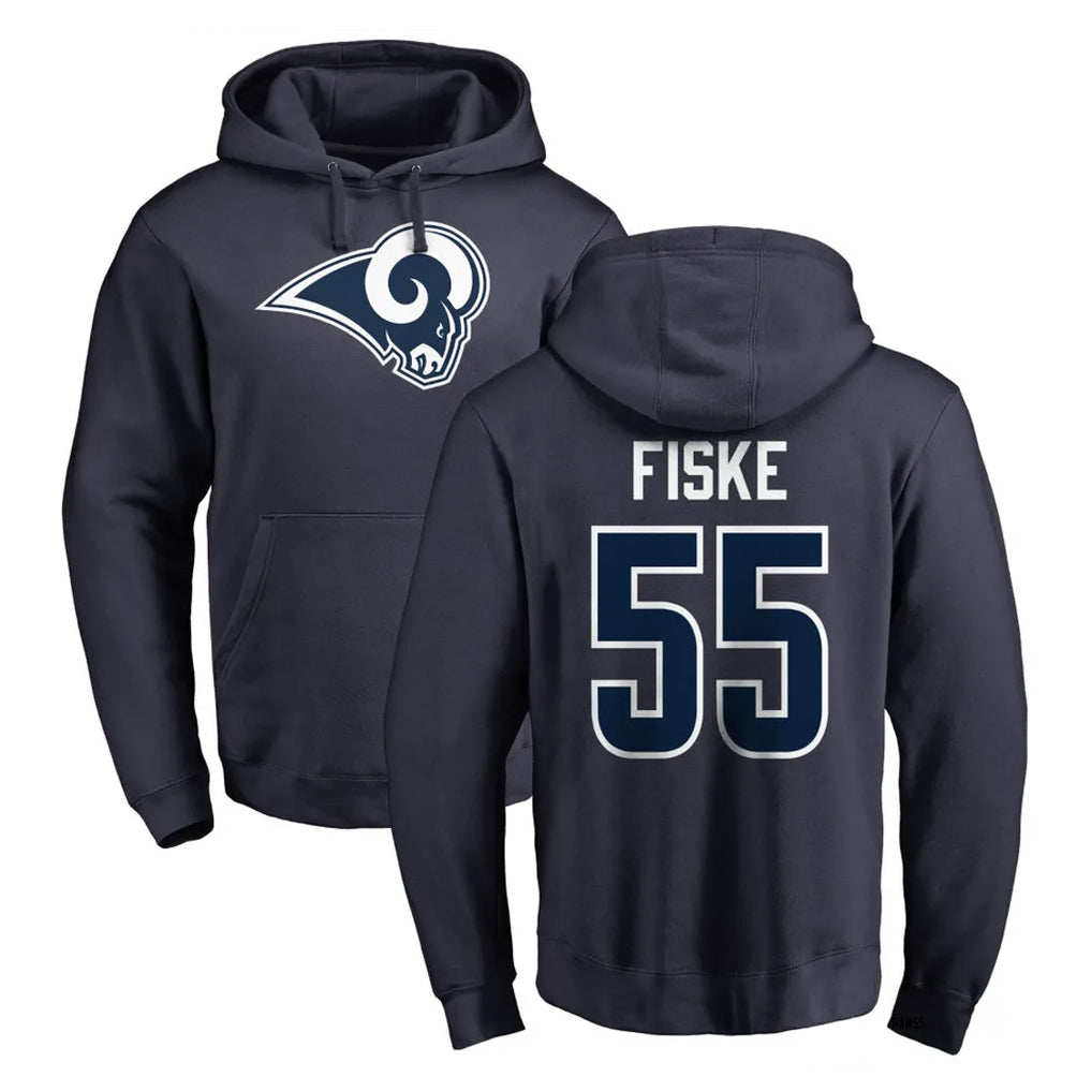 LA.Rams #55 Braden Fiske Player Navy Pullover Hoodie Limited Game PETTCS Stitched Jerseys