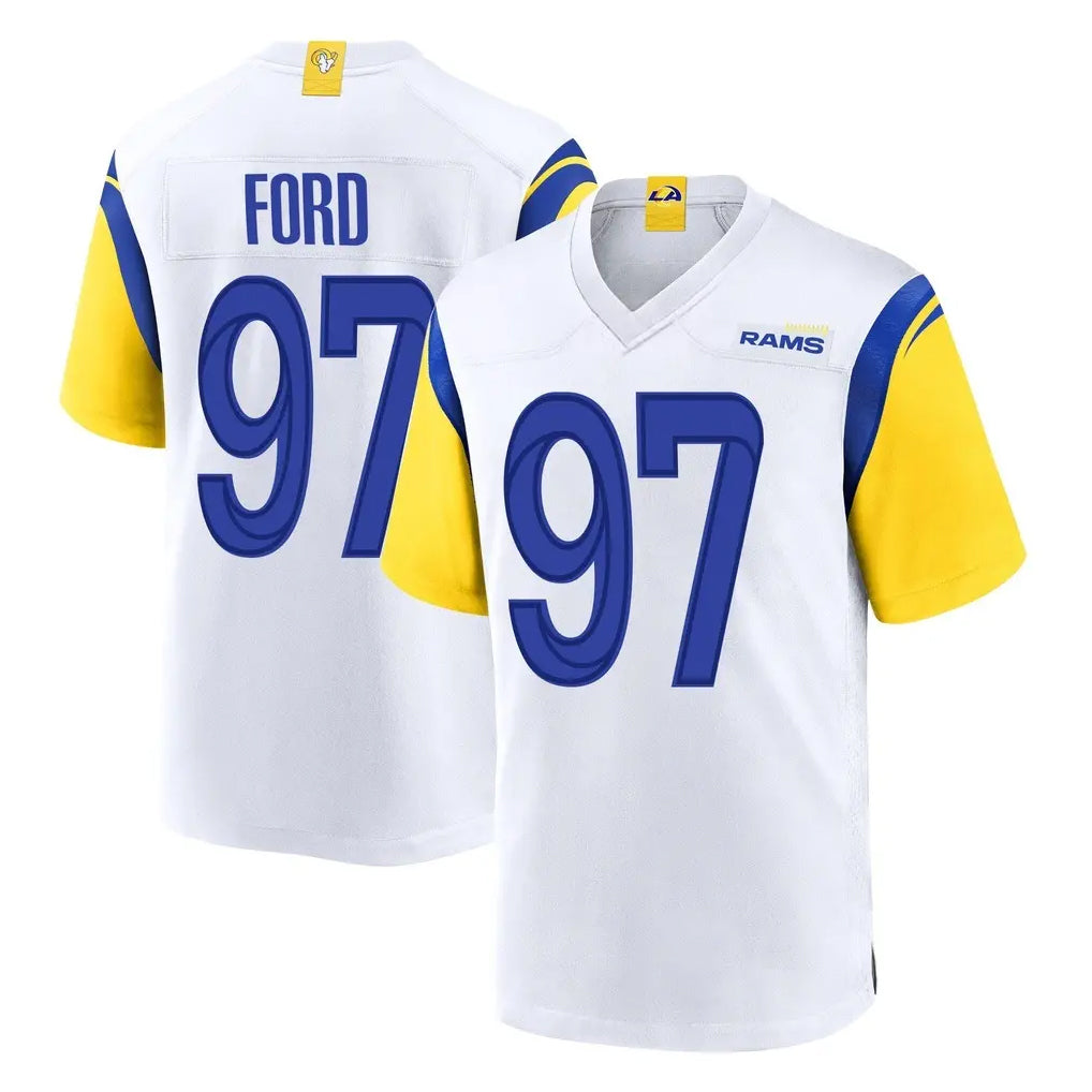 LA.Rams #97 Poona Ford Player White Home Game PETTCS Stitched Jerseys