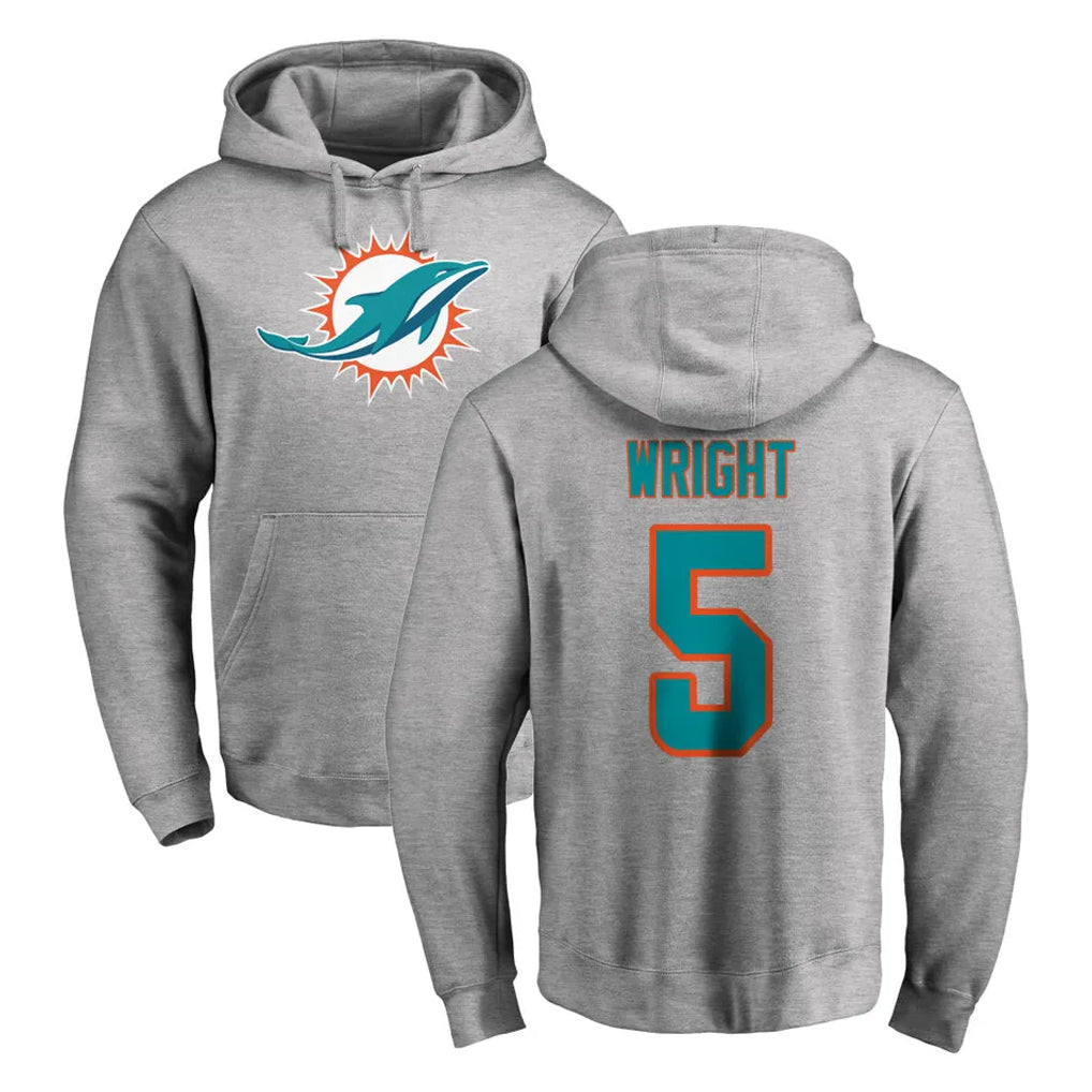 M.Dolphins #5 Jaylen Wright Player Gray LOGO Pullover Hoodies Limited PETTCS Stitched Jerseys