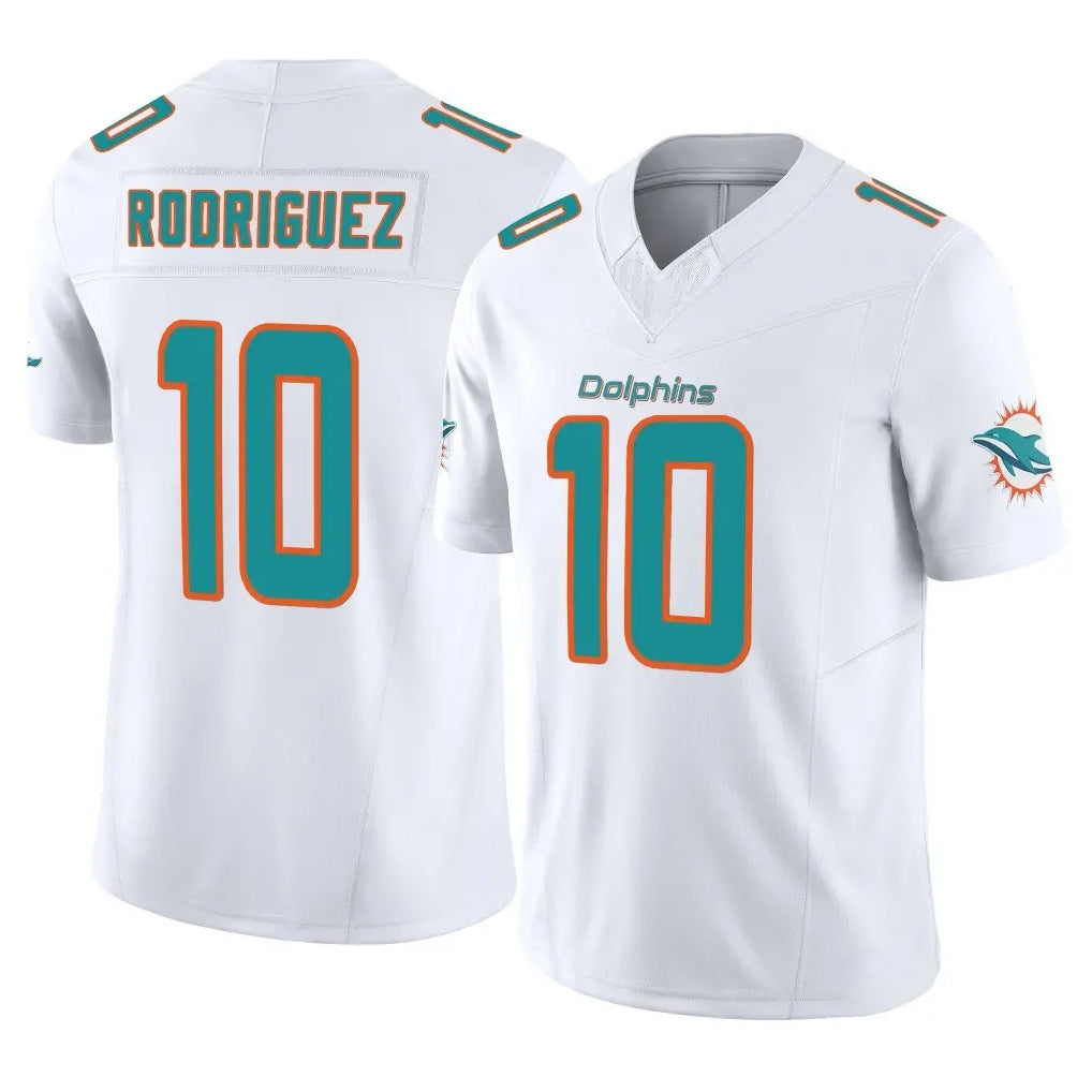 M.Dolphins #10 Jacob Rodriguez Player White Limited Vapor F.U.S.E. Home Game PETTCS Stitched Jerseys