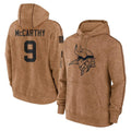 M.Vikings #9 J.J. McCarthy Player Brown Salute to Service Pullover Hoodies Limited Game PETTCS Stitched Jerseys