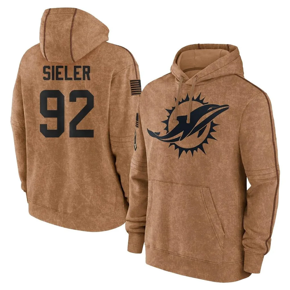M.Dolphins #92 Zach Sieler Player Brown Salute to Service Hoodies Limited Game PETTCS Stitched Jerseys
