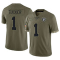 LV.Raiders #1 Tre Tucker Player Olive Salute To Service Limited PETTCS Stitched Jerseys