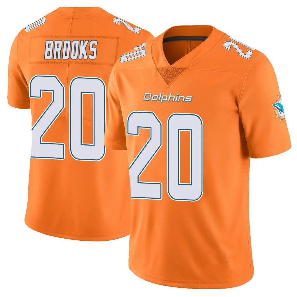 M.Dolphins #20 Jordyn Brooks Player Orange Limited Home Game PETTCS Stitched Jerseys