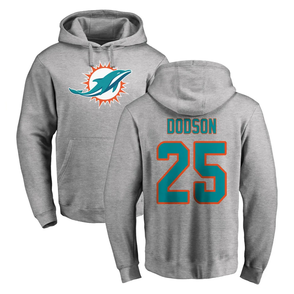 M.Dolphins #25 Tyrel Dodson Player Gray LOGO Pullover Hoodies Limited PETTCS Stitched Jerseys