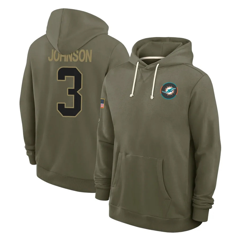 M.Dolphins #3 Chris Johnson Player Olive Salute to Service Pullover Hoodies Limited PETTCS Stitched Jerseys