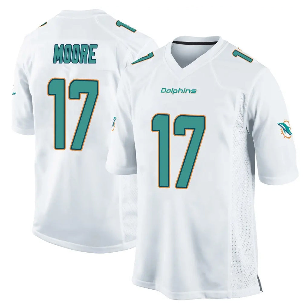 M.Dolphins #17 Trey Moore Player White Home Game PETTCS Stitched Jerseys