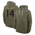 M.Vikings #14 Jauan Jennings Player Olive Salute to Service Pullover Hoodies Limited PETTCS Stitched Jerseys