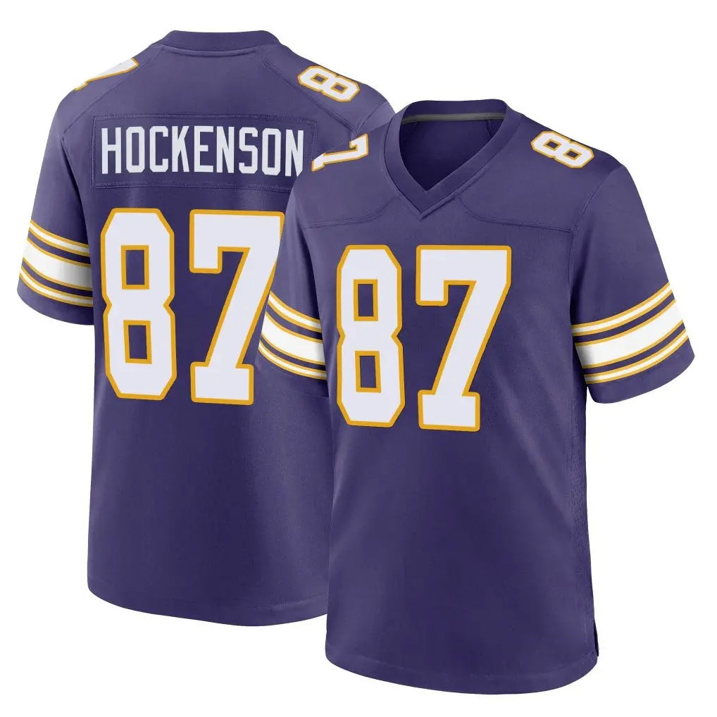 M.Vikings #87 T.J. Hockenson Player Purple Classic Home Game PETTCS Stitched Jerseys