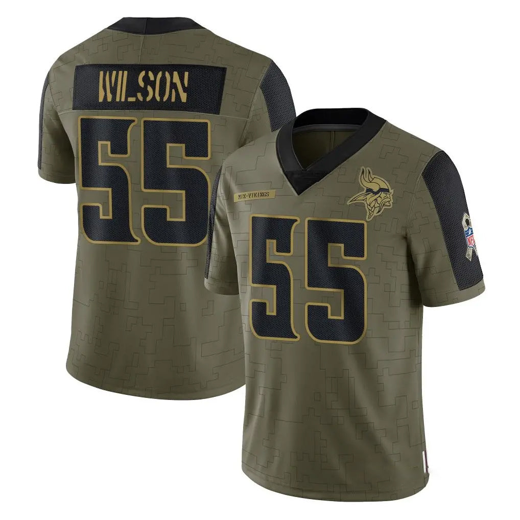 M.Vikings #55 Eric Wilson Player Olive Salute To Service Limited Game PETTCS Stitched Jerseys