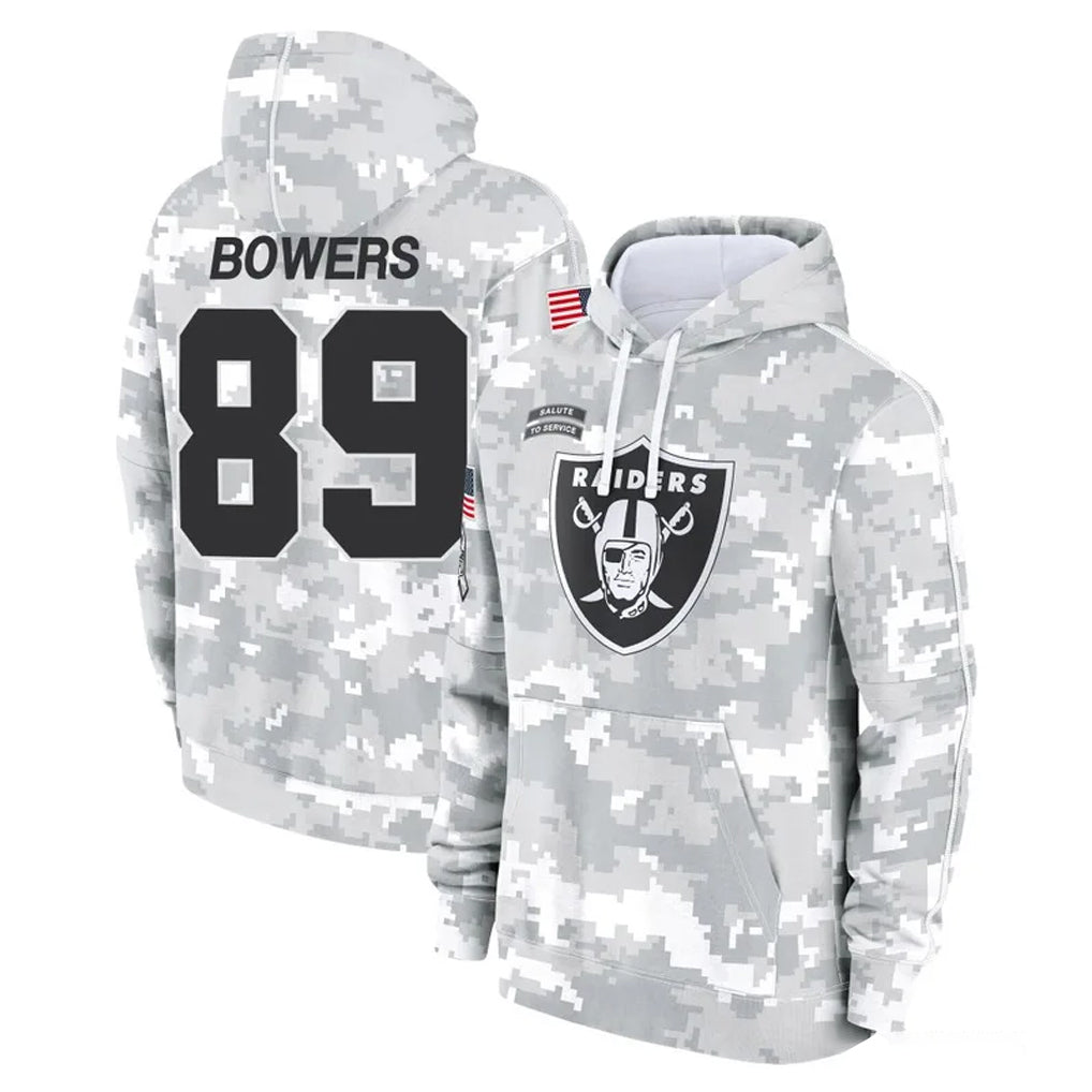 LV.Raiders #89 Brock Bowers Player Arctic Camo Salute to Service Hoodies Limited Game PETTCS Stitched Jerseys