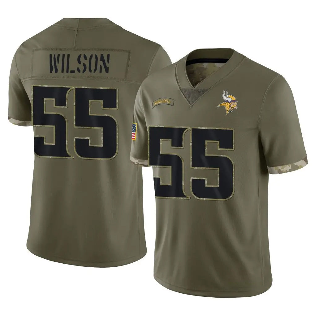 M.Vikings #55 Eric Wilson Player Olive Salute To Service Limited PETTCS Stitched Jerseys