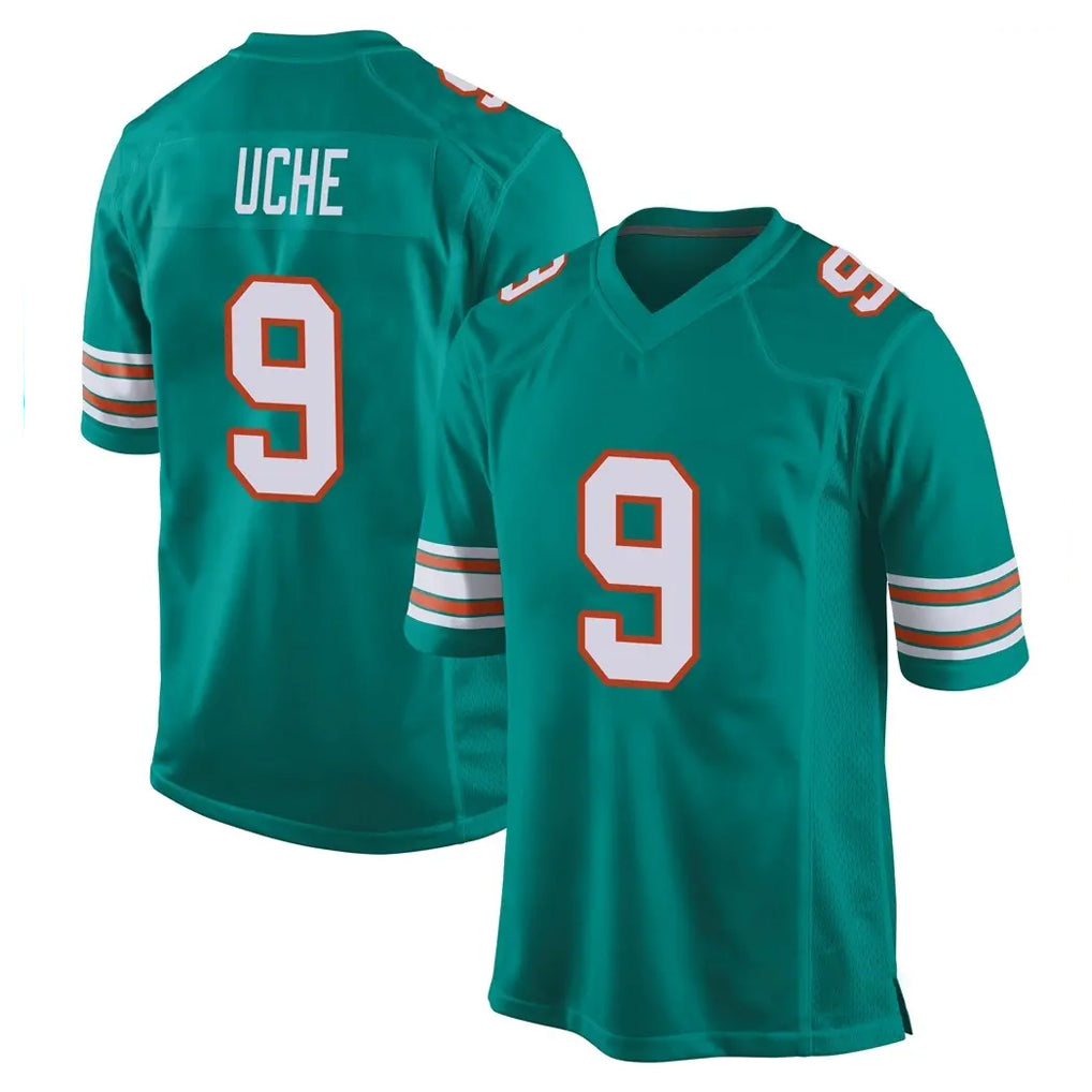 M.Dolphins #9 Joshua Uche Player Aqua Alternate Home Game PETTCS Stitched Jerseys
