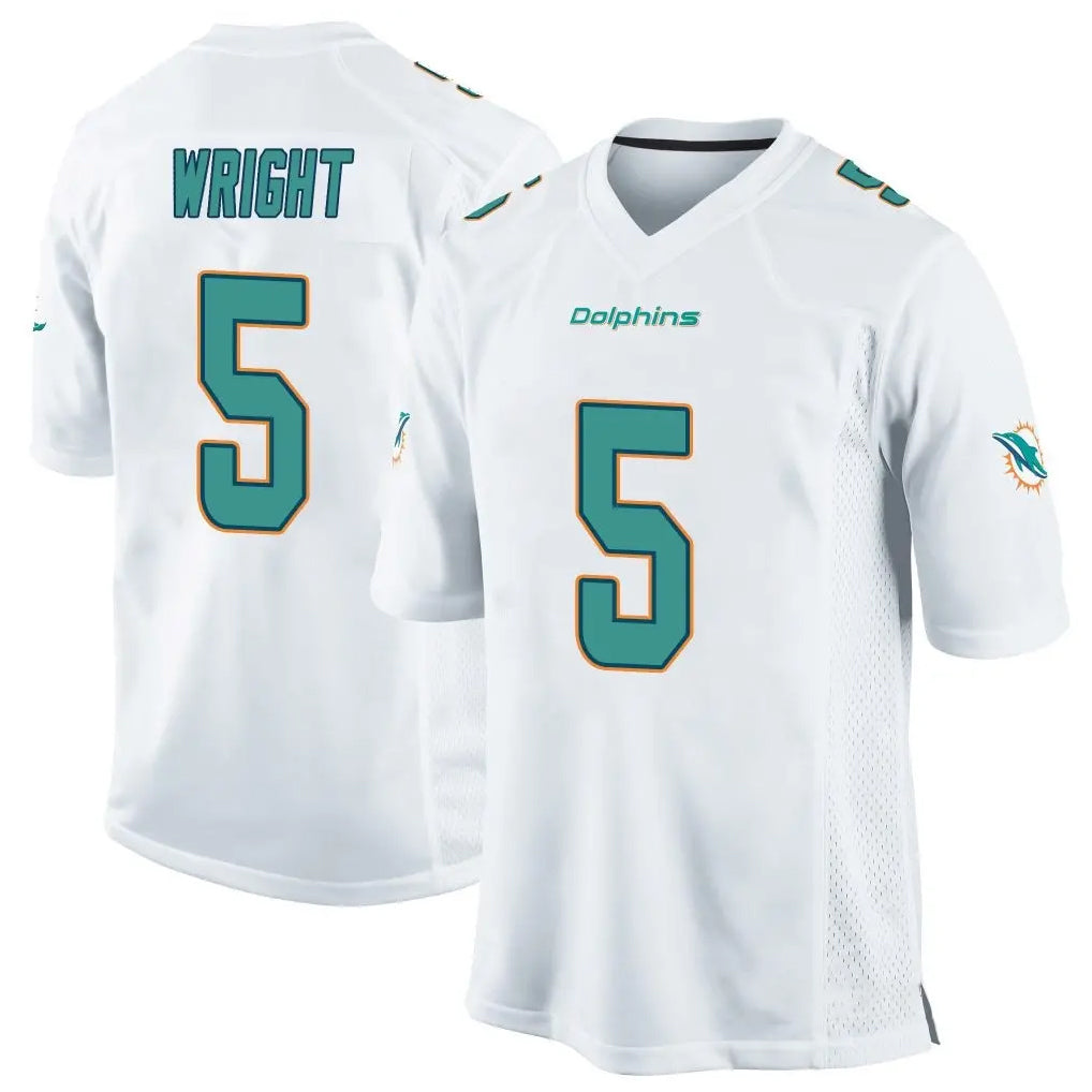 M.Dolphins #5 Jaylen Wright Player White Home Game PETTCS Stitched Jerseys