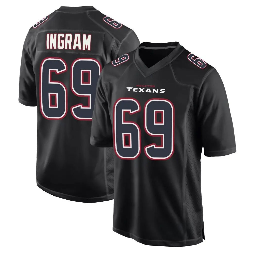 H.Texans #69 Ed Ingram Player Black Fashion Home Game PETTCS Stitched Jerseys