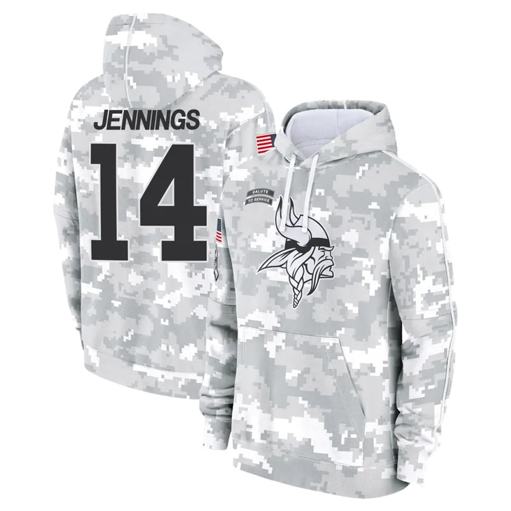 M.Vikings #14 Jauan Jennings Player Arctic Camo Salute to Service Pullover Hoodies Limited Game PETTCS Stitched Jerseys