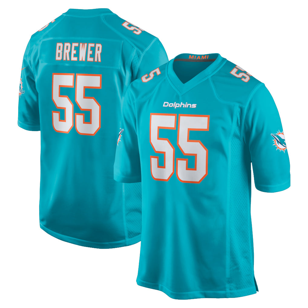 M.Dolphins #55 Aaron Brewer Player Aqua Home Game PETTCS Stitched Jerseys