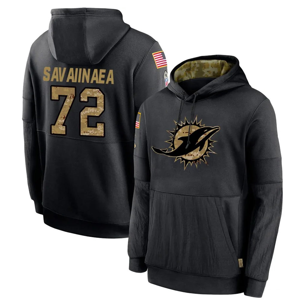 M.Dolphins #72 Jonah Savaiinaea Player Black Salute to Service Hoodies Limited Game PETTCS Stitched Jerseys