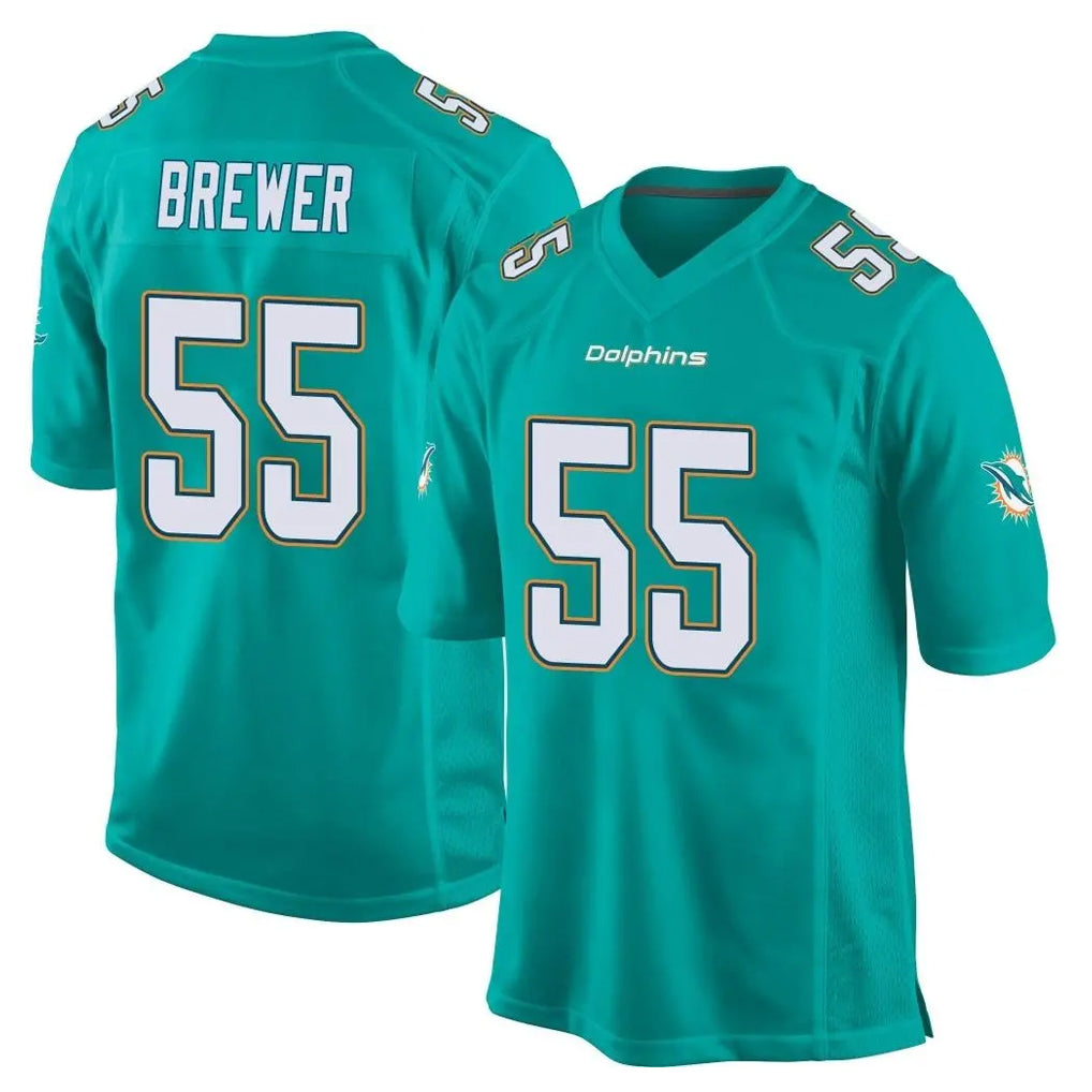 M.Dolphins #55 Aaron Brewer Player Aqua Team Color Home Game PETTCS Stitched Jerseys