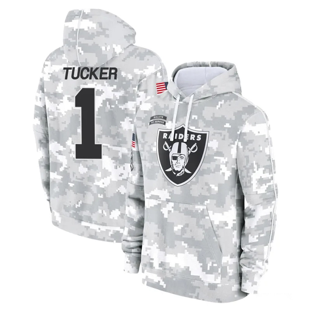 LV.Raiders #1 Tre Tucker Player Arctic Camo Salute to Service Hoodies Limited Game PETTCS Stitched Jerseys
