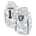 LV.Raiders #1 Tre Tucker Player Arctic Camo Salute to Service Hoodies Limited Game PETTCS Stitched Jerseys