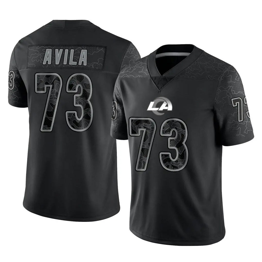 LA.Rams #73 Steve Avila Player Black Limited Reflective Home Game PETTCS Stitched Jerseys