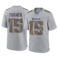 M.Vikings #15 Dallas Turner Player Gray Atmosphere Fashion Home Game PETTCS Stitched Jerseys