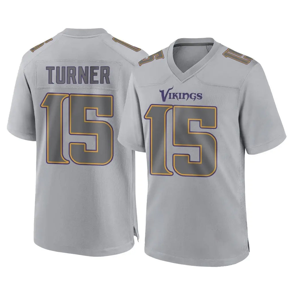 M.Vikings #15 Dallas Turner Player Gray Atmosphere Fashion Home Game PETTCS Stitched Jerseys