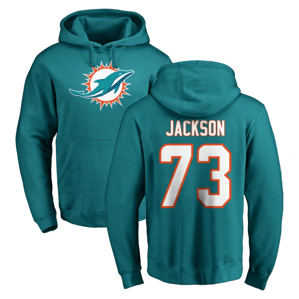 M.Dolphins #73 Austin Jackson Player Aqua LOGO Pullover Hoodies Limited PETTCS Stitched Jerseys
