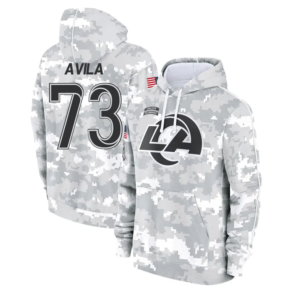 LA.Rams #73 Steve Avila Player Arctic Camo Salute to Service Hoodies Limited Game PETTCS Stitched Jerseys