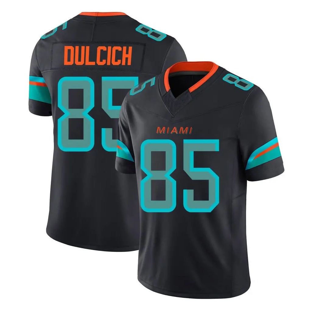M.Dolphins #85 Greg Dulcich Player Black Limited Pitch Rivalries Collection Home Game PETTCS Stitched Jerseys