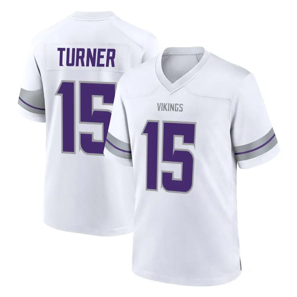 M.Vikings #15 Dallas Turner Player White Alternate Home Game PETTCS Stitched Jerseys