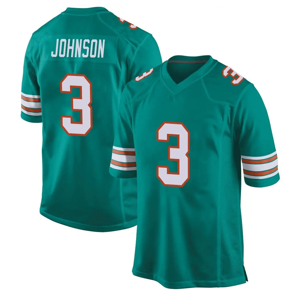 M.Dolphins #3 Chris Johnson Player Aqua Alternate Home Game PETTCS Stitched Jerseys