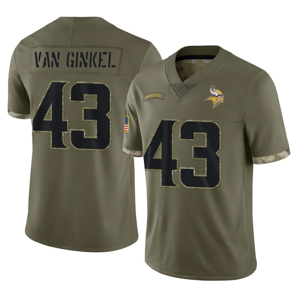 M.Vikings #43 Andrew Van Ginkel Player Olive Salute To Service Limited PETTCS Stitched Jerseys