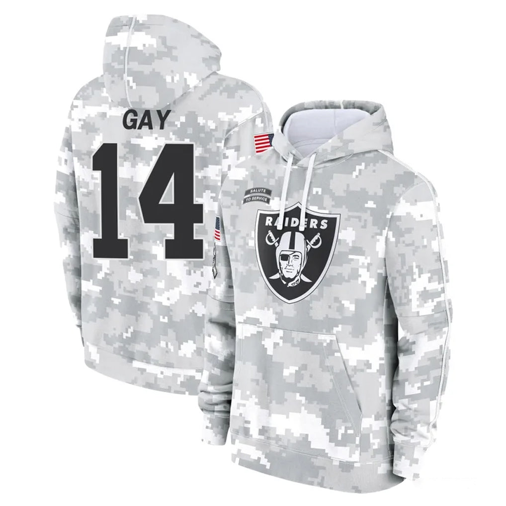 LV.Raiders #14 Matt Gay Player Arctic Camo Salute to Service Hoodies Limited Game PETTCS Stitched Jerseys