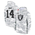 LV.Raiders #14 Matt Gay Player Arctic Camo Salute to Service Hoodies Limited Game PETTCS Stitched Jerseys