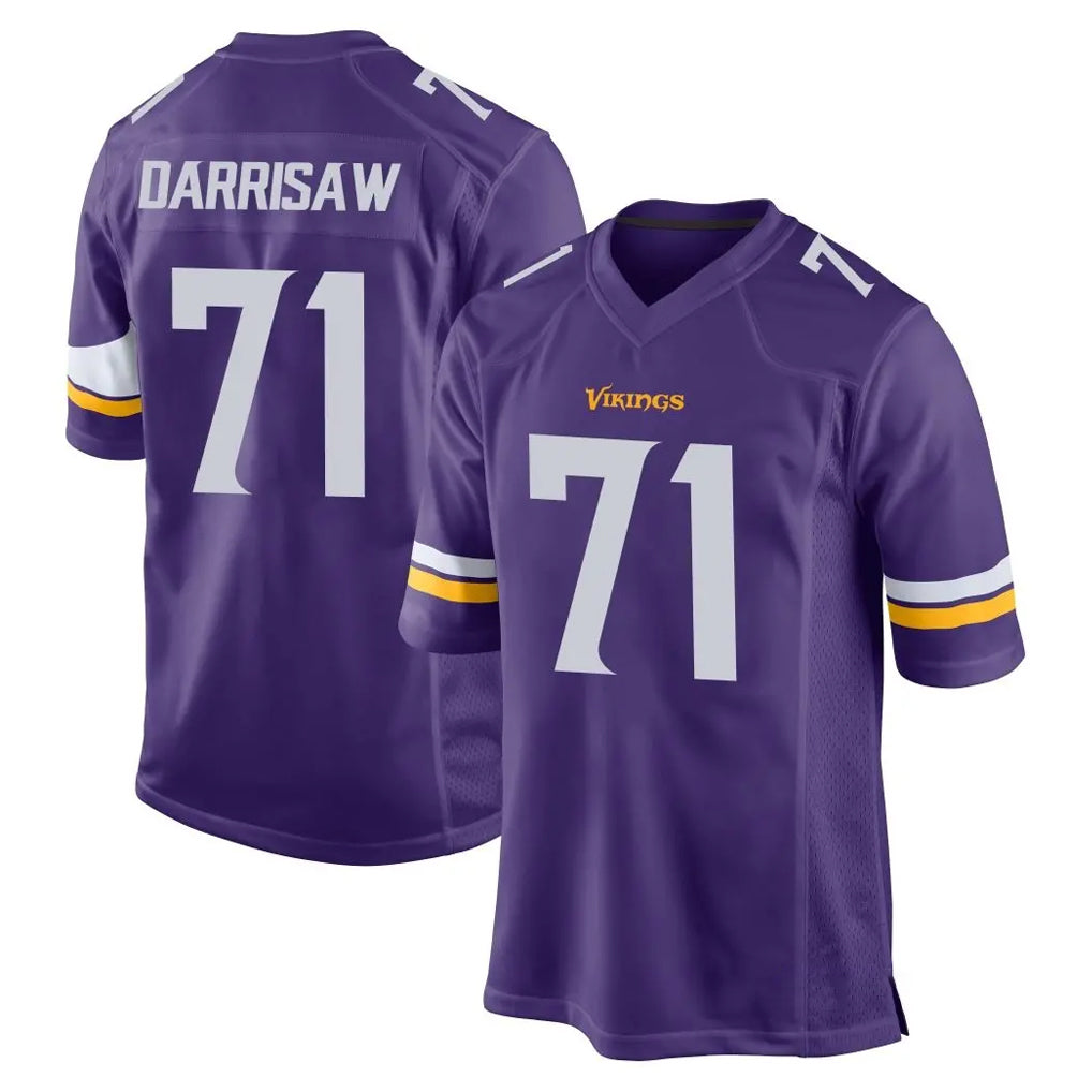 M.Vikings #71 Christian Darrisaw Player Purple Home Game PETTCS Stitched Jerseys