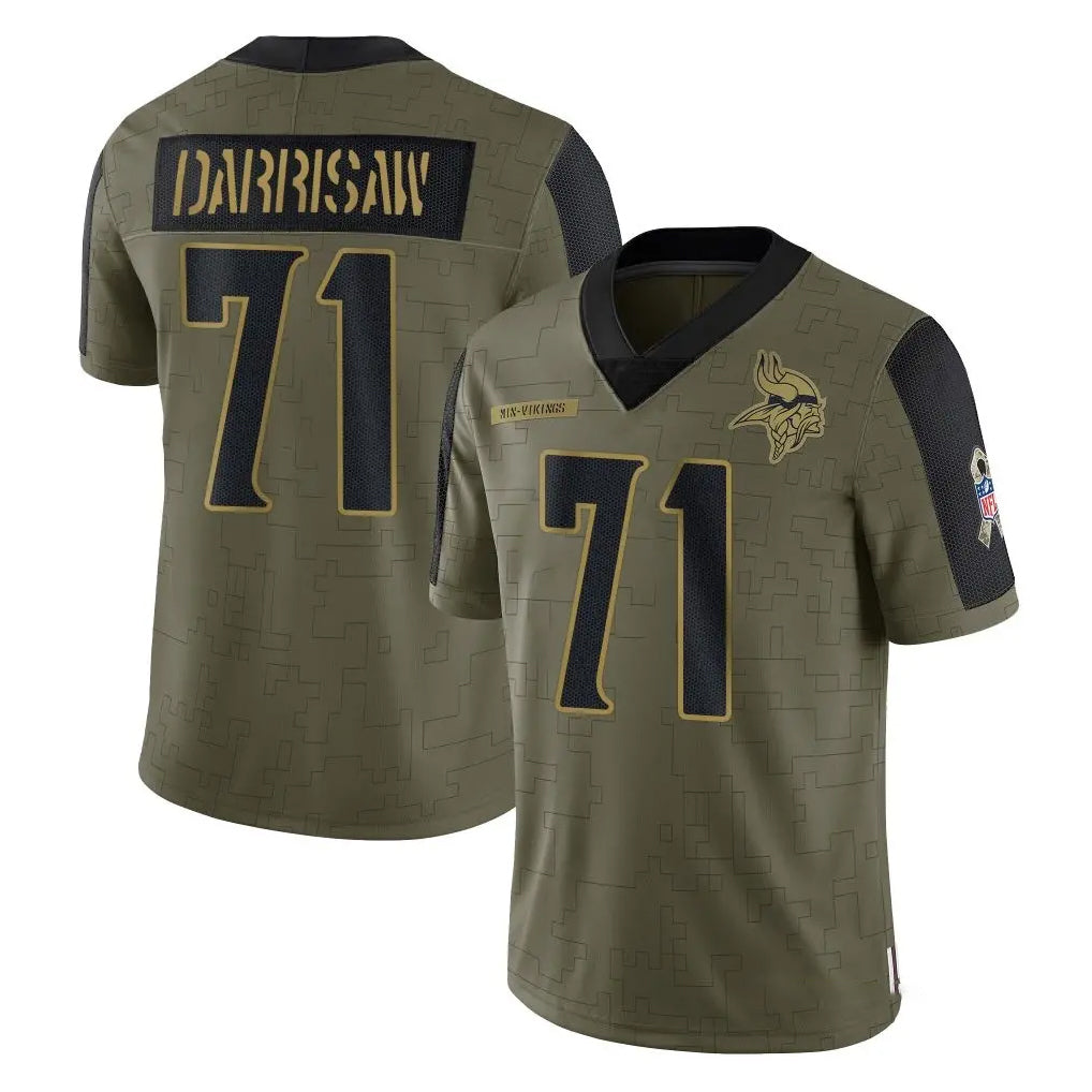 M.Vikings #71 Christian Darrisaw Player Olive Salute To Service Limited Game PETTCS Stitched Jerseys