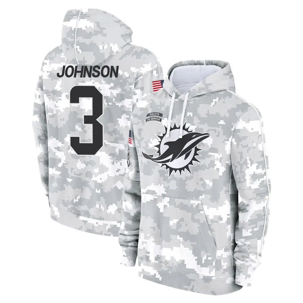 M.Dolphins #3 Chris Johnson Player Arctic Camo Salute to Service Hoodies Limited Game PETTCS Stitched Jerseys