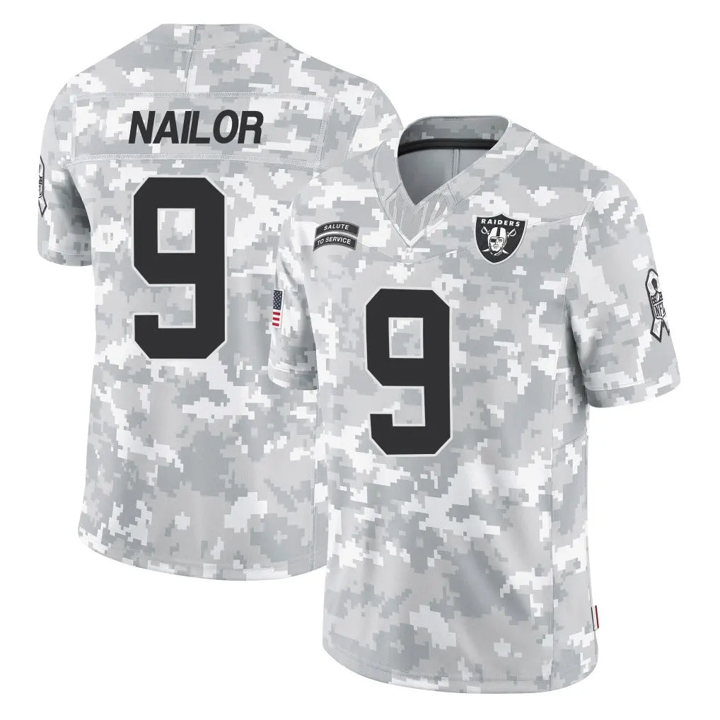 LV.Raiders #9 Jalen Nailor Player Arctic Camo Salute To Service Limited Game PETTCS Stitched Jerseys