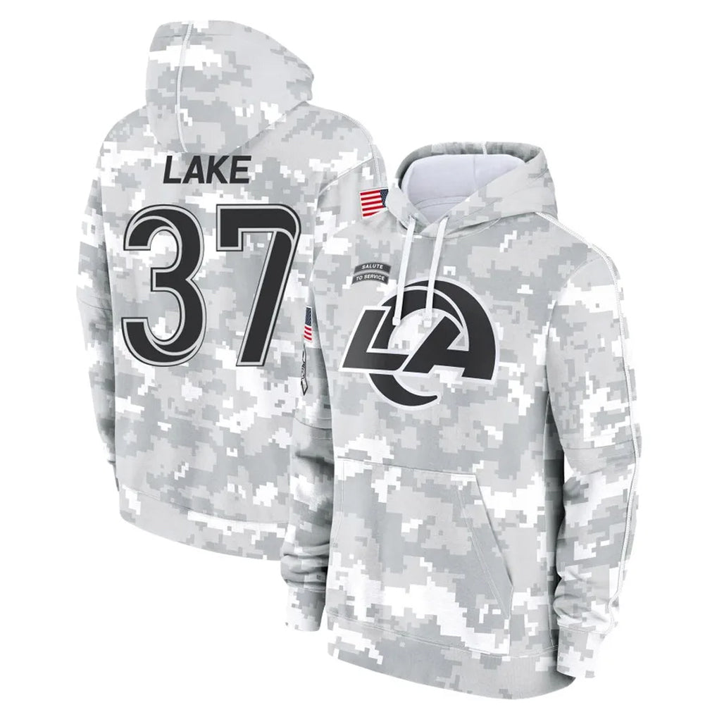 LA.Rams #37 Quentin Lake Player Arctic Camo Salute to Service Hoodies Limited Game PETTCS Stitched Jerseys