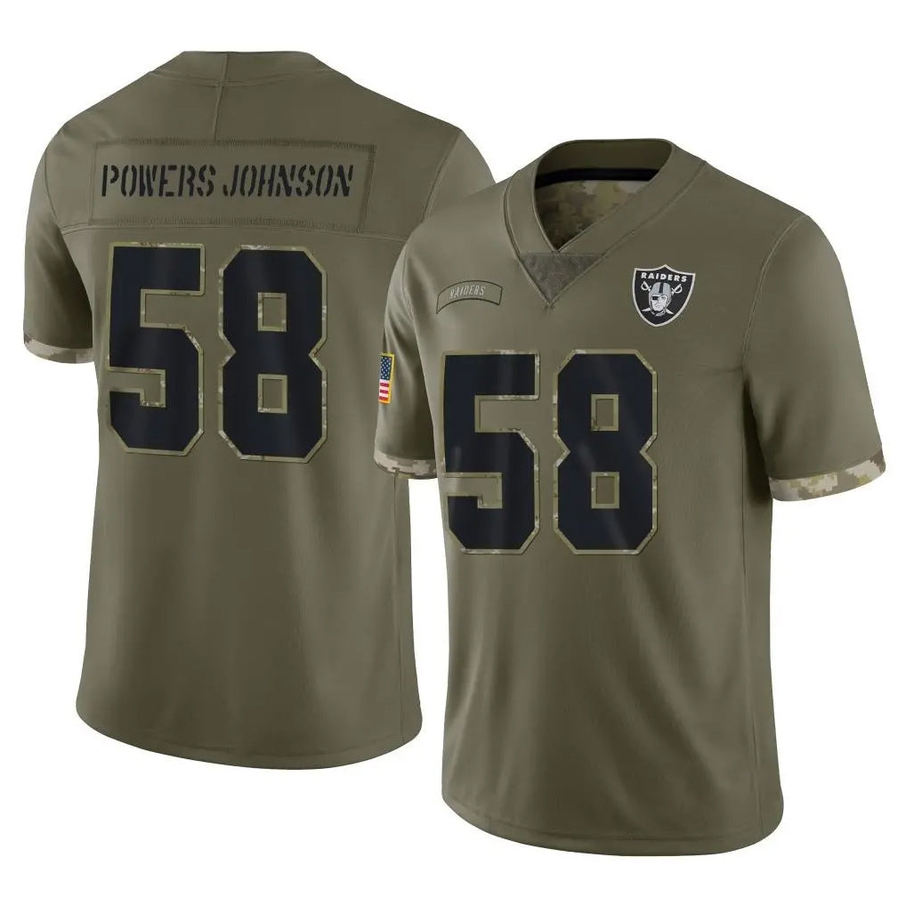 LV.Raiders #58 Jackson Powers-Johnson Player Olive Salute To Service Limited PETTCS Stitched Jerseys