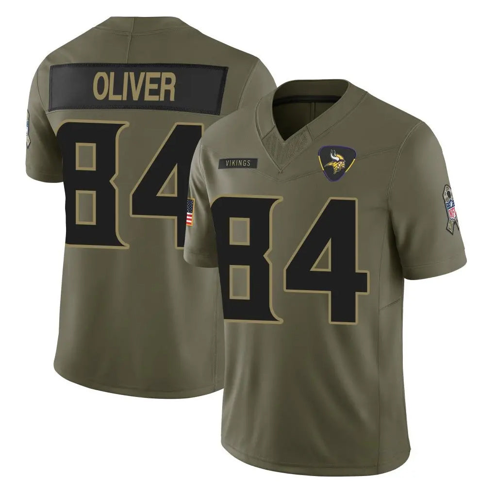 M.Vikings #84 Josh Oliver Player Olive 2025 Salute To Service Limited Game PETTCS Stitched Jerseys