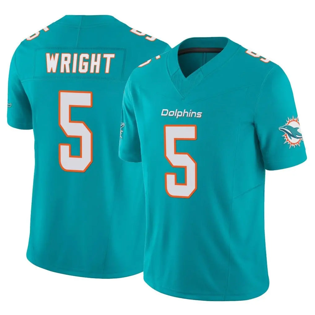M.Dolphins #5 Jaylen Wright Player Aqua Limited Vapor F.U.S.E. Home Game PETTCS Stitched Jerseys
