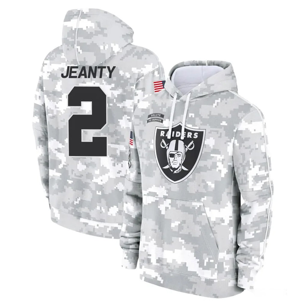 LV.Raiders #2 Ashton Jeanty Player Arctic Camo Salute to Service Hoodies Limited Game PETTCS Stitched Jerseys